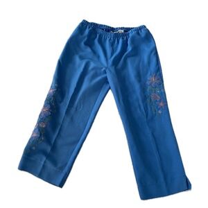 Vintage 80s Blue Embroidered Floral Shell Pull On Pants Womens Large